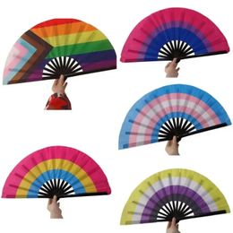 UPS Rainbow Folding Fans LGBT Colorful Hand-Held Fan for Women Men Pride Party Decoration Music Festival Events Dance Rave Supplies JJ 5.15