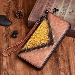 Wallets Vintage Ladies And Bags Women Genuine Leather Long Wallet Embossing 2024 Clutch Card Holder Coin Purse