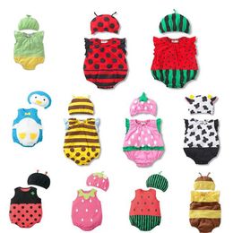 Rompers Cute new boys and girls jumpsuit newborn and toddler boys and girls summer clothing jumpsuit cotton jumpsuit+hat setL240514L240502