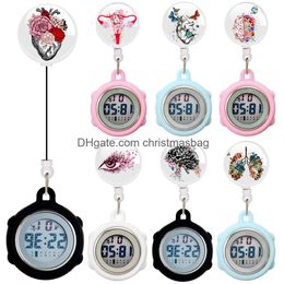 Pocket Watches Retractable Arts Printing Human Organs Hearts Flowers Nurse Doctor Student Hang Digital Mti-Function Light Gift Drop De Otnok