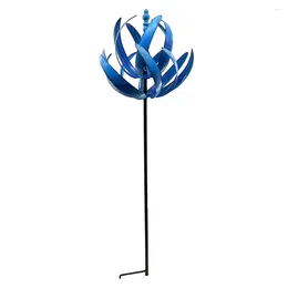 Garden Decorations Metal Windmill With Ground Stand Wind Catcher Mills 360 Degrees Rotatable Blue Art Crafts Decor