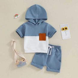 Clothing Sets 0-36months Toddler Boys Hooded Outfits Contrast Colors Short Sleeve Hooded T-Shirt Shorts Baby Girls Summer Clothes Set