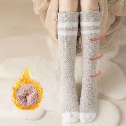 Women Socks Thick Harajuku Stockings Kawaii Mid-calf Soft Casual Coral Velvet Solid Colour Calf Youth