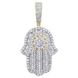 2.88 CT 10K Yellow Gold Round Diamond Hamsa Hand Pendant Statement Pave Charm