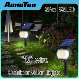 AmmToo 2Pcs 52LED Solar Lights Outdoor 3 Lighting Modes Waterproof Power Garden Yard Spot For Landscape Decoration
