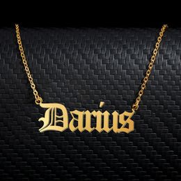 Darius Old English Name Necklace Stainless Steel 18k Gold plated for Women Jewellery Nameplate Pendant Femme Mothers Girlfriend Gift