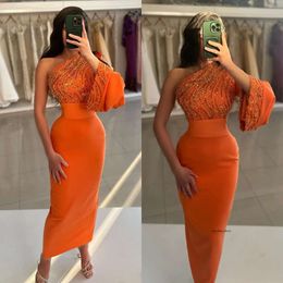 Sexy Orange Prom Dress Sequins Top One Shoulder Formal Evening Dresses Elegant Ogstuff Party Gowns For Special Ocns Ankle Length Robe De Soiree 0515