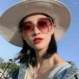 Sunglasses Rimless Cut Edge Diamond-encrusted Korean Version Fashion Trend Large Frame Ocean Piece Net Red Glasse