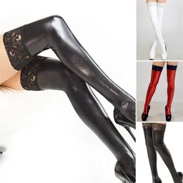 Women Socks Stockings Breathable Elegant Lace Women's Thigh High Faux Leather Cosplay Lady Anti-slip