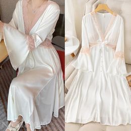 Women's Sleepwear Vintage Lady Girls Nightdress V-Neck Nightgown Princess Dress Sleepshirts Royal Style Satin Home Dresses Loungewear