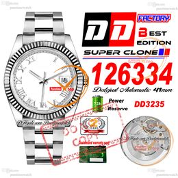 126334 DD3235 Date Automatic Mens Watch DDF Fluted Bezel White Roman Dial 904L Oystesteel JubileeSteel Bracelet 72H Power Reserv Super Edition Puretime PTRX