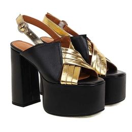 2024 Sandals RIBETRINI Arrivals Platform Open Toe Design Back Strap Women Block High Heels Thick Soled Shoes Woman faef