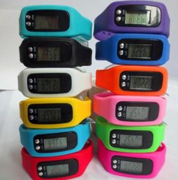 100pcslot Mix 12Colors fashion Digital LCD Pedometer Run Step Walking Distance Calorie Counter Watch Bracelet LED Pedometer Watch1659563