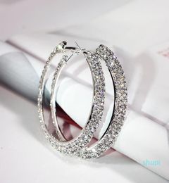 Women039s Large Big Dangle Earrings Shiny Double Row Diamonds Silver Colour Circle Hoop Earrings Bridal Jewellery6595431
