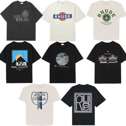 Men's T-shirts T-shirts Rhude Summer Flag Letter Print Sunset Racing High Street Mens Loose Round Neck Couple T-shirtbhb7