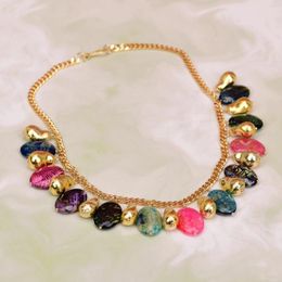 Pendant Necklaces G-G 19" Natural Mix Colour Oval Fire Agate Brushed Beads Gold Plated Fashion Chain Necklace Lady Party Jewellery