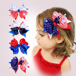 Aamerican Flag Bow Bow Fryzury Swallowtail HairPins Włosy Nakładowanie 4 lipca US Niepodległości Dzień Parowanie atmosfery Atmosfery Hair Akcesoria na festiwale dla dzieci