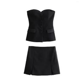 Women's Tracksuits Maxdutti INS Fashion Black Bra And Horse Season Skirt Set Vintage Sexy Party Suit Women