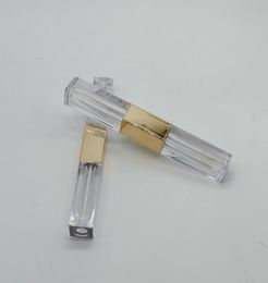Whole Luxury Gold 6ML Double Head Square Clear Lip Gloss Tubes Empty Lipgloss Tube Cosmetic Lip Gloss Bottle Packaging Contain1084509
