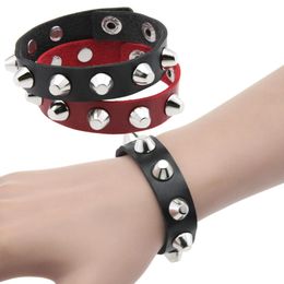 Harajuku Punk Short Rivet Wrap Bracelet For Women Men Vintage Hip Hop Black Red PU Leather Bracelet Jewellery