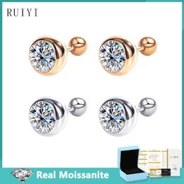 Real Mens Stud Earrings 925 Silver Fashion Bubble D Coloured Diamond Earrings Jewellery Gifts 240507