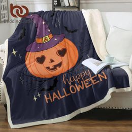Blankets BeddingOutlet Happy Halloweens Pumpkin Bat Sherpa Fleece Blanket Magic Witch Polyester Bedspread Bedroom Decor Hallowmas Gifts