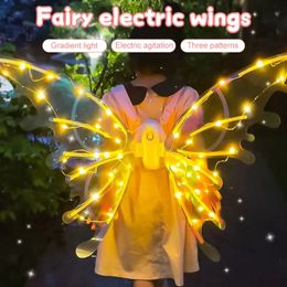 Electric Fairy Wings For Kids Costume Light Up With 4 Colour LED Music Luminous Dress Butterfly Princess Girls 240509