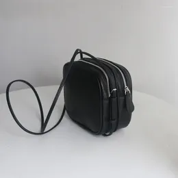 Drawstring 2024 High Quality Camera Bag Double-sided Leather Shoulder Package Simple Diagonal Small Square Purses And Handbags