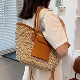 Shoulder Bags Women's Straw Woven Tote Bag Summer Beach Versatile Fashion Rattan Handbag Large Capacity Ladies 2024