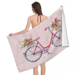 Towel VIntage Bicycle With Flowers On Blush 80x130cm Bath Water-absorbent For Tour Birthday Gift