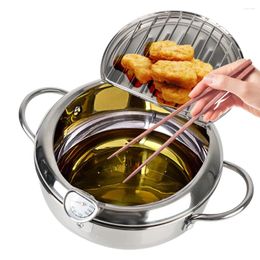 Pans 2.2L Kitchenware With And Lid Tempura Fryer Pan Deep Frying Pot 2 Handles 304 Stainless Steel Cooking Tool