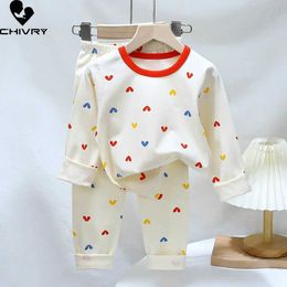 Pyjamas New 2023 Childrens Boys and Girls Pyjama Set Cartoon Long sleeved Lycra T-shirt Top with Pants Baby Spring and Autumn Pyjamas d240515