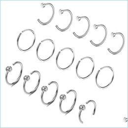 Nose Rings & Studs 15Pcs Ring Set Stainless Steel Medical Titanium Ear Clip Jewellery U-Shaped Open Hoop Gold Women Men Body Piercing D Dhdqu