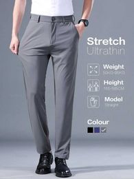 Men's Pants Summer Good Stretch Smooth Trousers Men Business Elastic Waist Korean Classic Thin Black Grey Blue Casual Suit Pants Male Brand Y240514