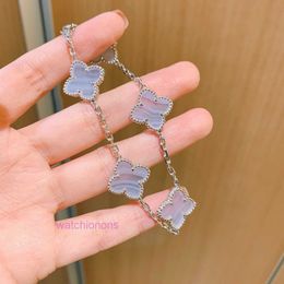 AAA Vancllf High Quality Luxury Bangle Edition New clover Five flower Bracelet Natural Purple Jade Chalcedony Jewellery Simple Gift for Girlfriend