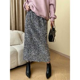 Skirts Womens Autumn Elegant Sequins Beading Stright Skirt High Waist Cool Skirt Femme Faldas Jupe Saia Y240513