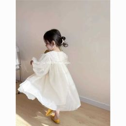 Girl's Dresses Girls casual dress casual simple loose and cute Korean princess style lace ball dress childrens clothing solid d240515