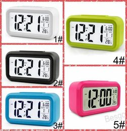 Plastic Mute Alarm Clock LCD Smart Clock Temperature Cute Posensitive Bedside Digital Alarm Clock Snooze Nightlight Calendar BH8428800