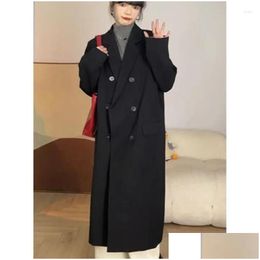 Womens Trench Coats Ladies Long Sleeve Jacket Feminine Blazer Femme Casual High-Quality Double-Breasted Coat Windbreak Female G420 Dro Dhikr