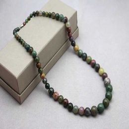 Beaded Necklaces Natural green Indian agate bead necklace suitable for girls agate stone classic style holiday gift jewelry 18 inches d240514