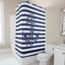 Shower Curtains Nautical Navy Blue White Stripe Anchor Curtain Bathroom Ocean Home Decor Gift Modern Stylish 180 Polyester