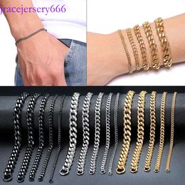 3mm-11mm Mens 14K Gold Plated Women Cuban Link Chains Stainless Steel Curb Bracelet Sier Black Colour Wrist Bracelets Gift