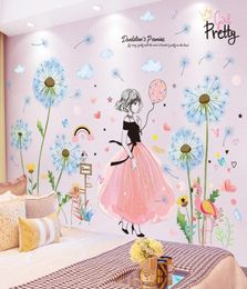 shijuekongjian Pretty Girl Wall Stickers for Kids Rooms Baby Bedroom Nursery Decoration DIY Pink Colour Flowers Wall Decals Gttu9063887