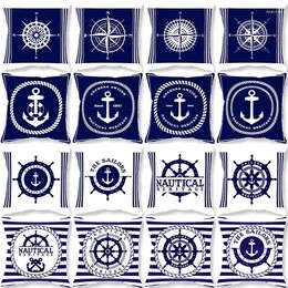 Pillow Nordic Nautical Series Pillowcase Dark Blue Compass Anchor Rudder Sofa Cover Home Decoration Ornament 45x45cm