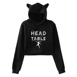 Roman Reigns Head of The Table Crop Top Hoodie for Teen Girls Streetwear Hip Hop Kawaii Cat Ear Harajuku Cropped Sweatshirt