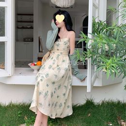 Large Size Design Sense Niches Floral Dress For Women In Summer Chubby Girl Gentle Style Temperament Slimming Suspender Dress Set