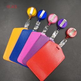 250pcs Credit Card Holders Without Zipper Bus ID Holders Identity Red Yellow Blue Badge with Retractable Reel6461640