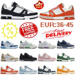 Luxury designer casual shoes Logo Embossed Trainer Sneaker white pink sky blue black green yellow denim low mens sneakers women trainers EUR 36-45