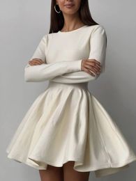 Hirsionsan Elegant Long Sleeve Mini Dress Sweater Women Winter O Neck Tight Sexy Chic Pleated Skirt Basic Female Knit Jumper 240514