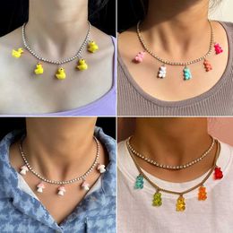 Tennis Candy Bear Duck Crystal Tennis Necklace Womens Colored Mushroom Charm Rhinestone Necklace Korean New Jewelry d240514
